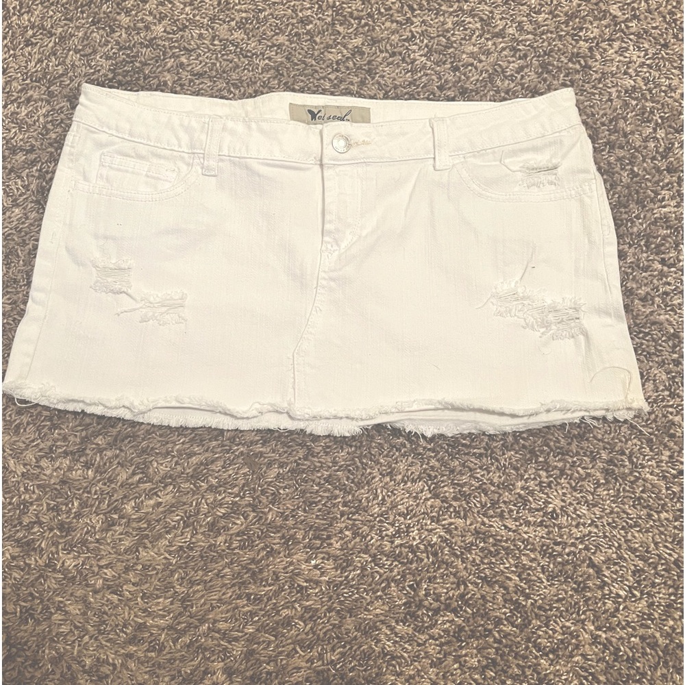 Wet Seal Stretch White Denim Mini Skirt Size 15 Juniors